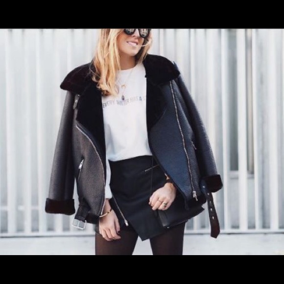 Zara leather fur biker jacket Clearance